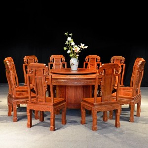 Red Wood Round Dinner Table